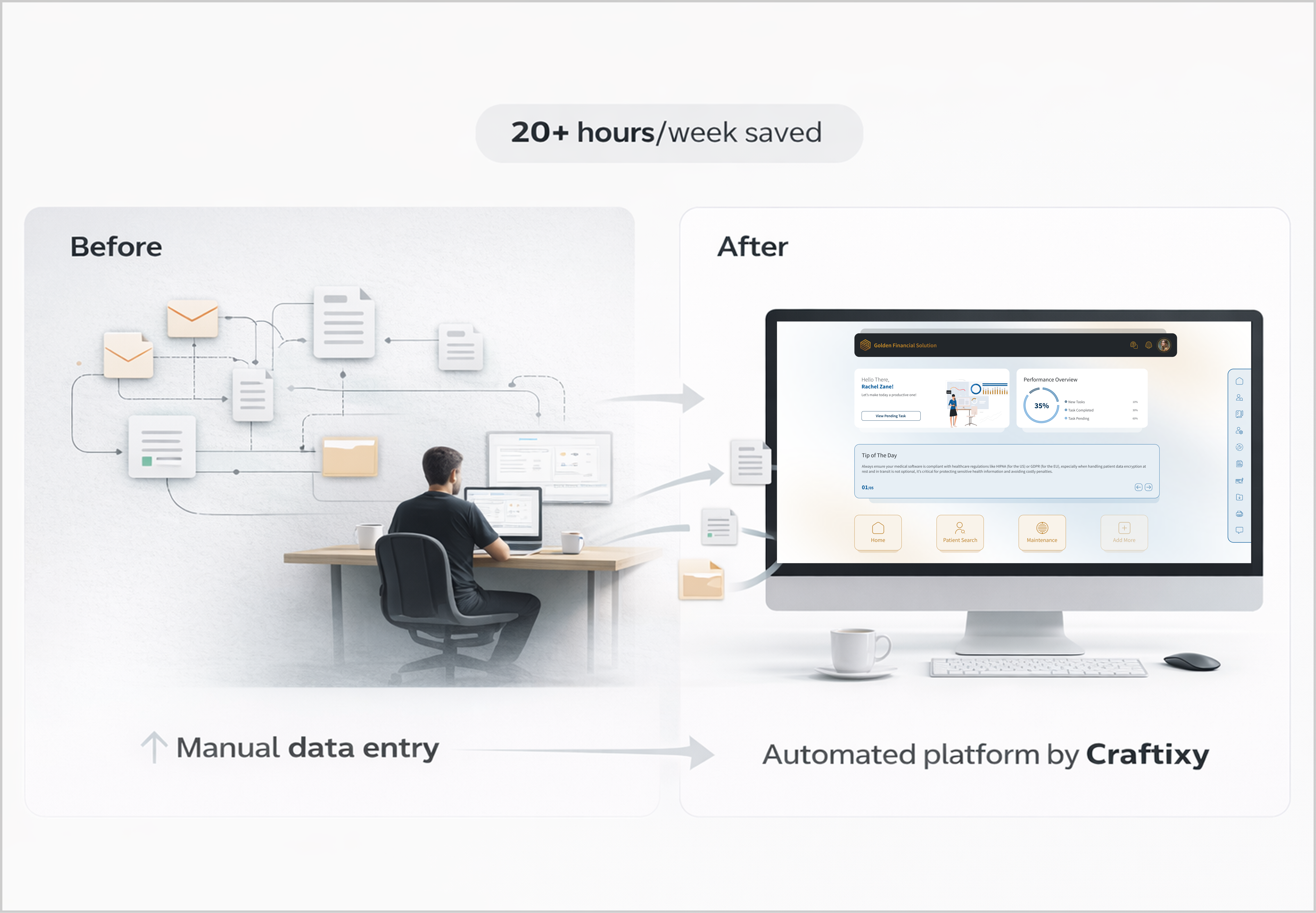 Before and after: manual data entry versus automated platform by Craftixy